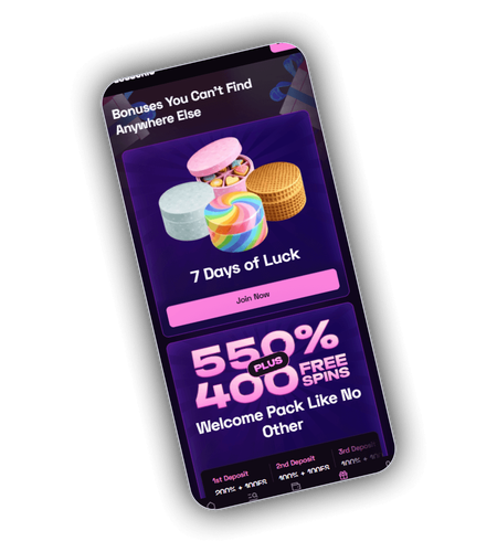 Lussurio Casino promotions screen showing 550% welcome pack, 400 free spins and daily reload deals